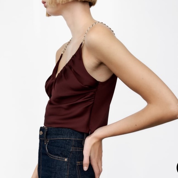*🛒 FREE WITH PURCHASE* Zara Burgundy Chain Strap Top - Picture 13 of 17